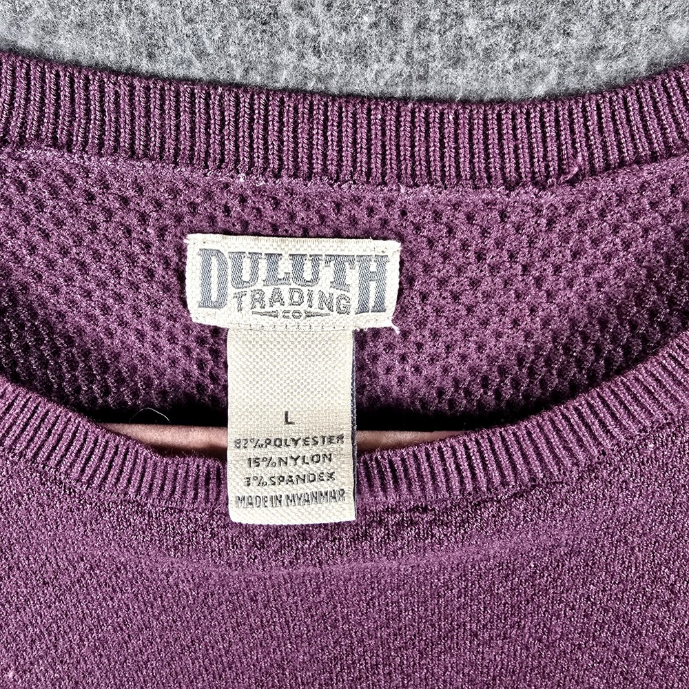 Duluth Trading Women L Purple Eggplant Pullover Sweater Waffle Long Oversize - Picture 2 of 9